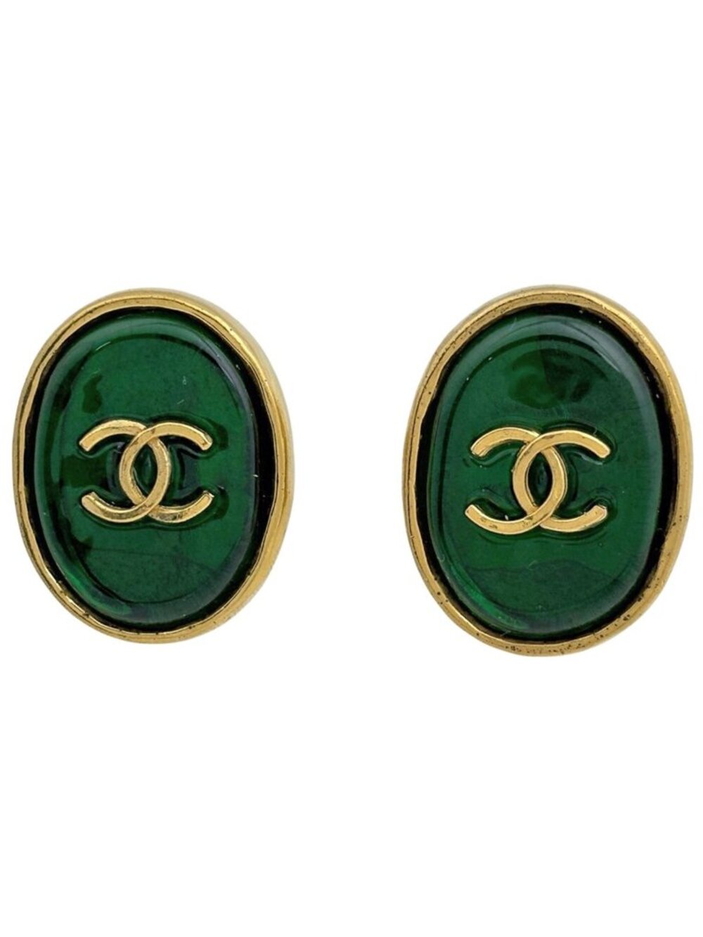 Chanel CC Logo Color Stone Single Earring Gripoix Gold Plated Green